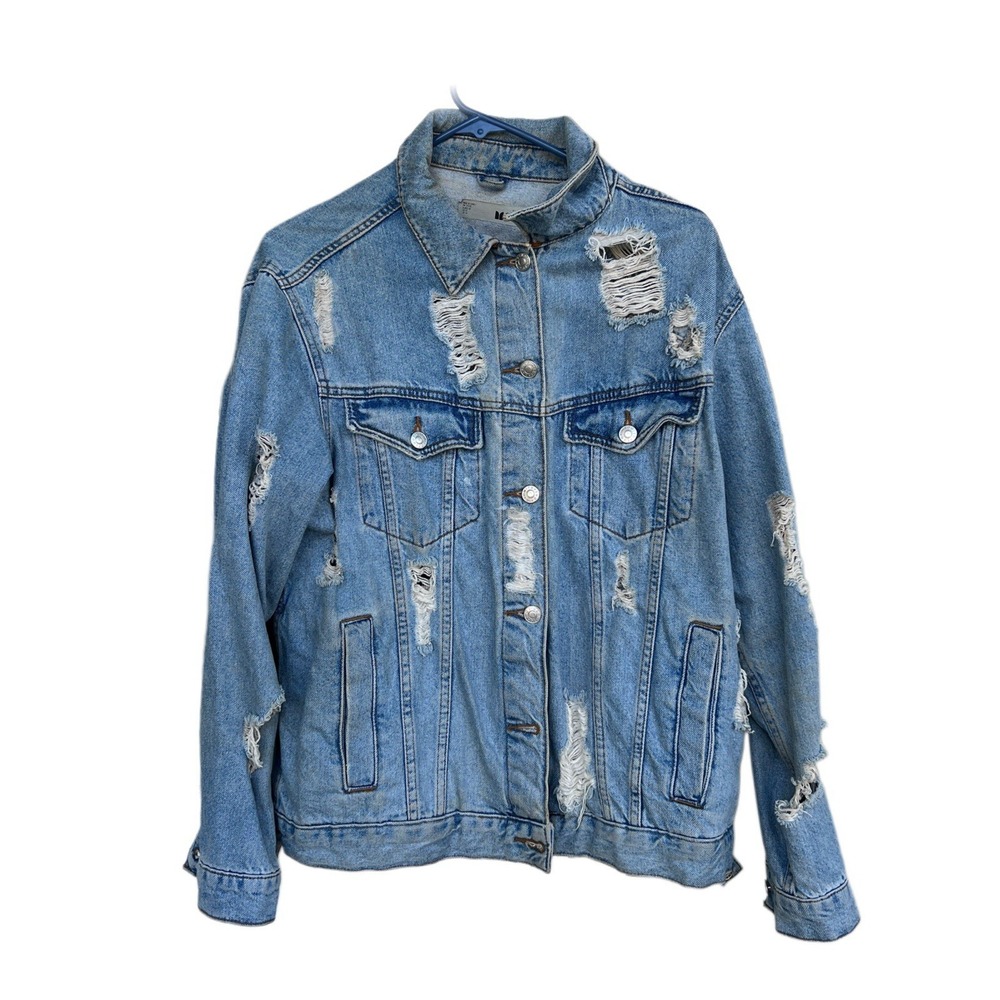 Distressed Jean Jacket Denim Moto US 10 Womens Medium